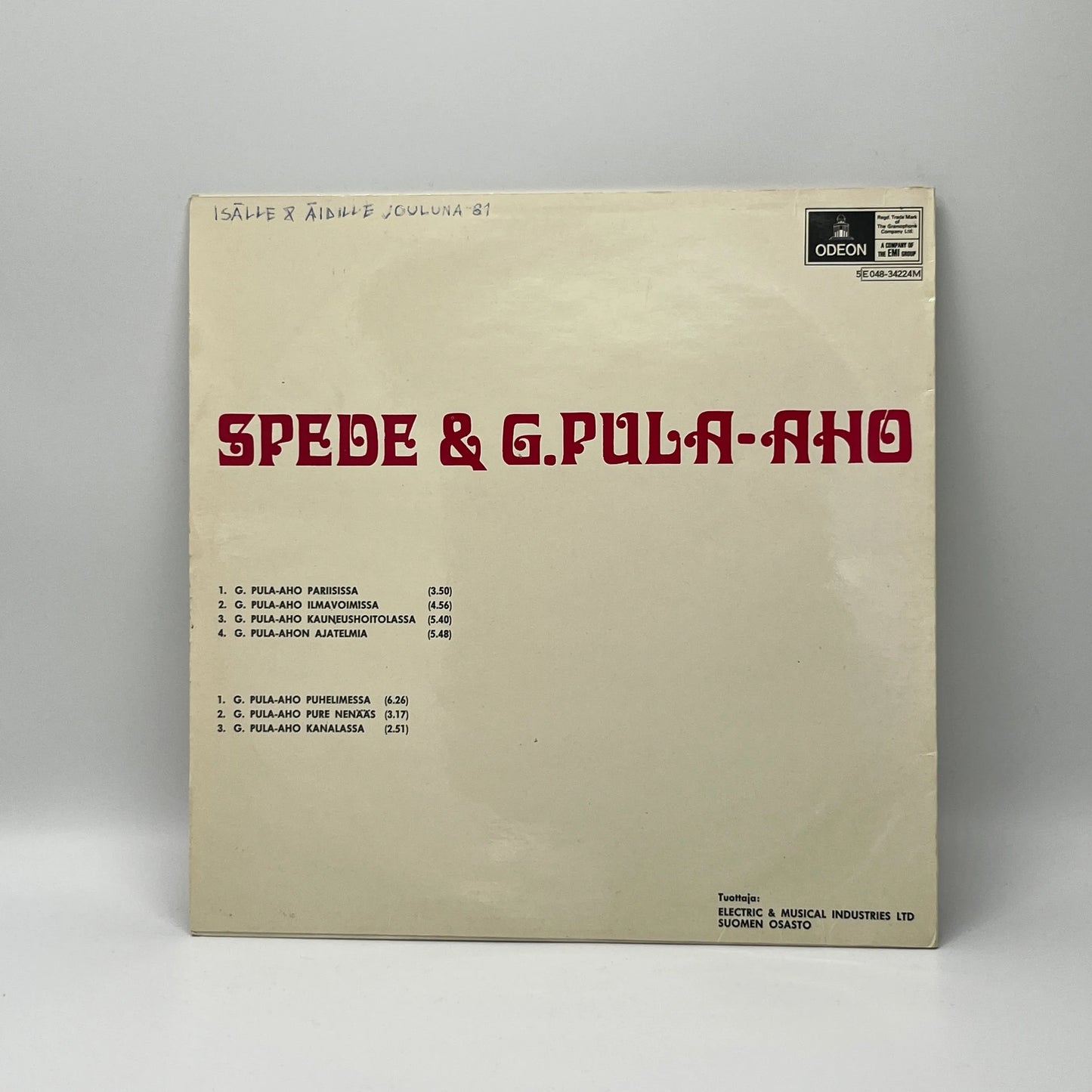 Spede & G. Pula-Aho – G. Pula-Aho Pariisissa LP