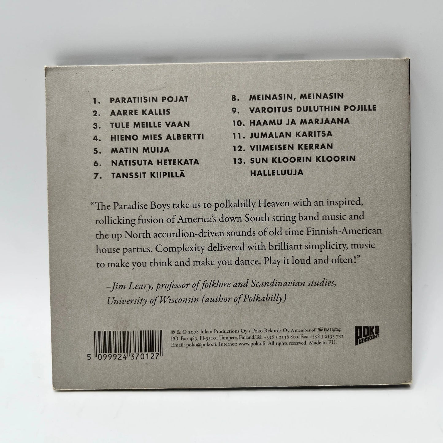 J. Karjalainen Ja Veli-Matti Järvenpää – Paratiisin Pojat - Amerikansuomalaisia Lauluja CD