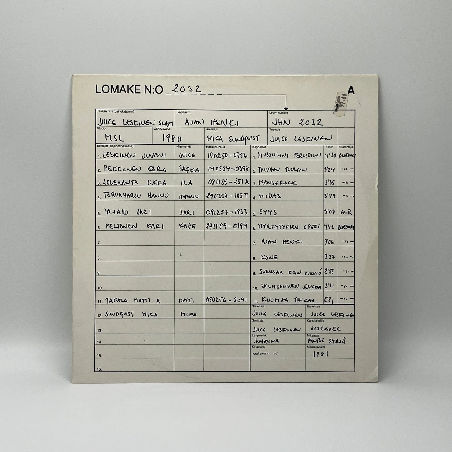 Juice Leskinen - Ajan Henki LP